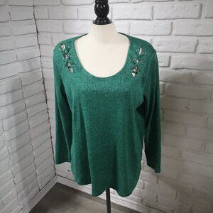 2 Dye 4 Ladies Size XL Bright Green Sweater with Lace Detail on Shoulders